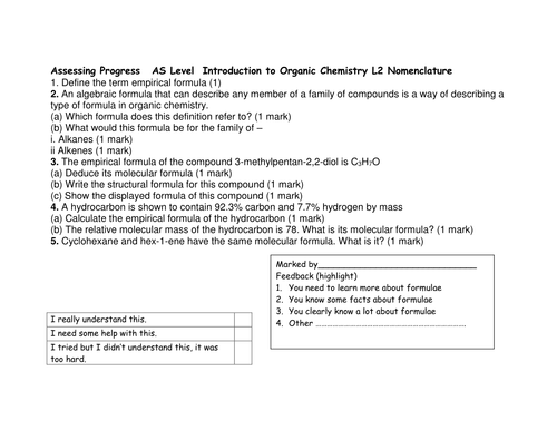 AQA AS level Unit 3 Section 1 Introduction to Organic Chemistry Lesson 2 Nomenclature