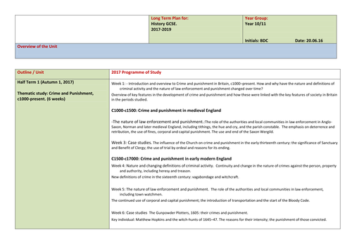 Pearson/Edexcel History 2 year plan