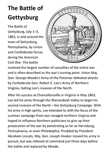 The Battle of Gettysburg Handout
