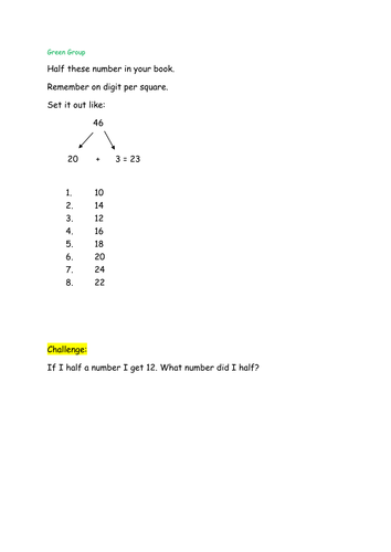 Halving 2 digit numbers - Year 3 Maths - Plan and resources differentiated 3 ways.