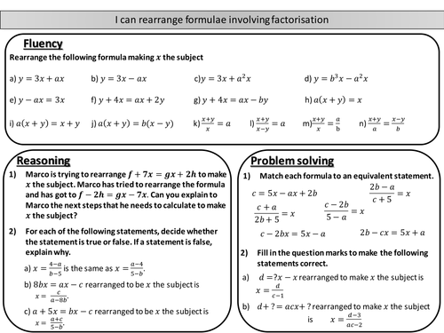 Rearranging formulae / changing the subject involving factorising