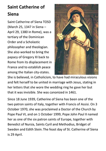 Saint Catherine of Siena Handout