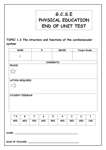 GCSE PE Edexcel New Spec 2016 CV System End of Unit Test & Answers