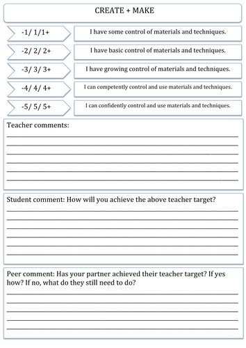 Yr 8 assessment sheet for any unit- or at intermediary stage in a project.