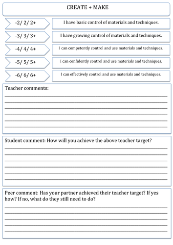 Yr 9 assessment sheet generic can be used for any unit- or at an intermediary stage in a project.