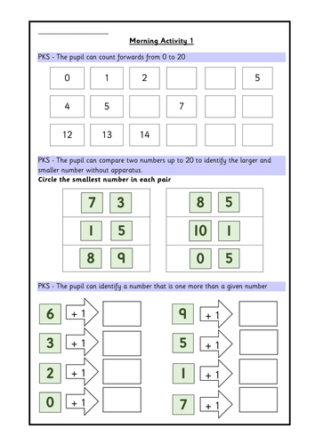 Year 2 Set Of Morning Activity Sheets For Pre Key Stage