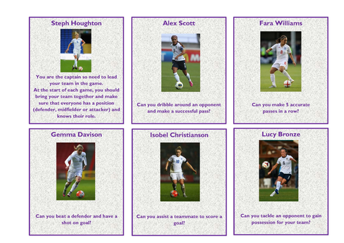 Girls Football Challenge Cards