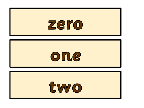 Zero to Twenty Word Cards with Brown Lettering