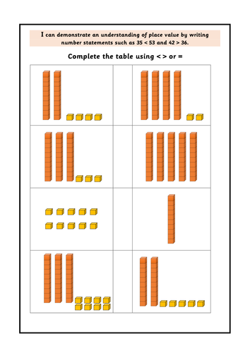 Year 2 - Using < > or = to complete number statements with base 10 WRMH