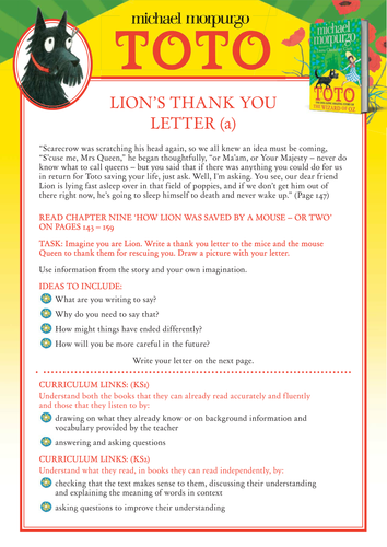 Michael Morpurgo's Toto - Lion's Thank You Letter