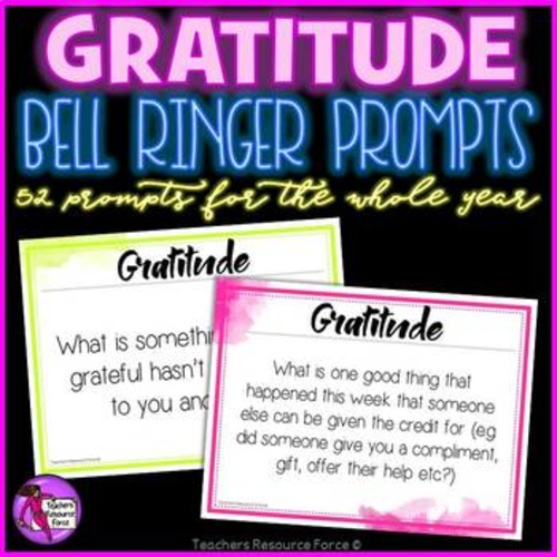 Gratitude Bell Ringers / Starters (editable) - 52 prompts for a whole year