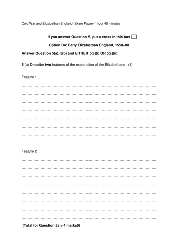 Edexcel 9-1 Elizabethan England Exam Paper Examples