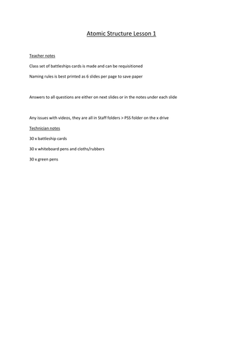 AQA Atomic Structure Atoms C1.1 - periodic table battleships