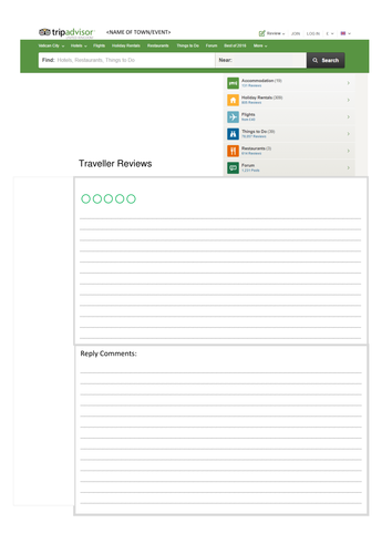 Tripadvisor Worksheet resource (2017)