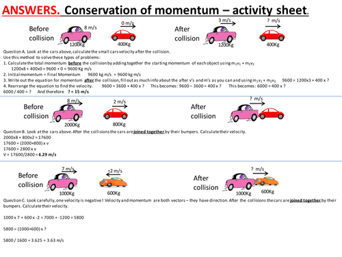 Conservation of momentum, collisions, elastic and inelastic collisions. Complete lesson.