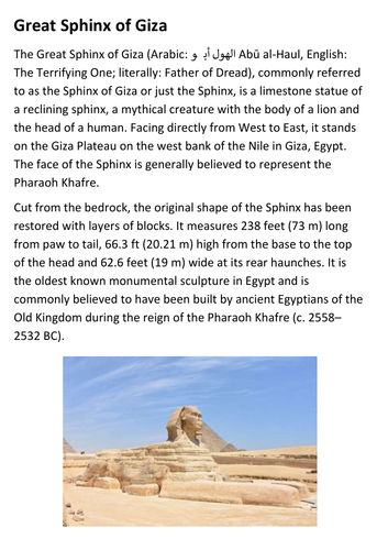 Great Sphinx of Giza Handout