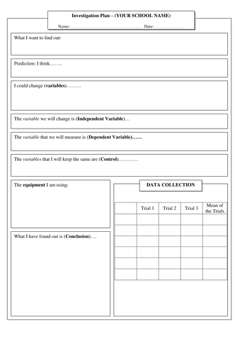 Investigation Plan Writing Frame