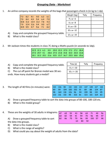 grouping data worksheet teaching resources