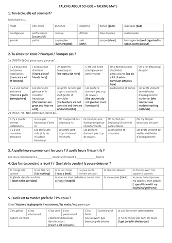 KS3/4 French - Oral scaffold, Narrow reading tasks and Vocabulary builder on school
