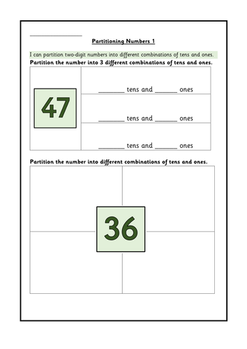 Year 2 Partitioning 2-digit numbers in different ways WRMH