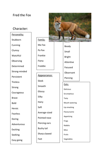 word mat od Freddie the Fox-based on the story of the Hodgeheg
