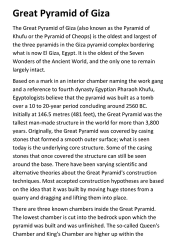 Great Pyramid of Giza Handout