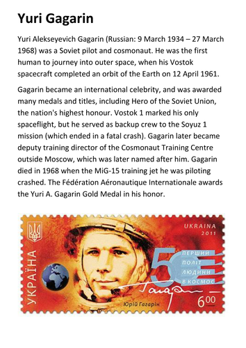 Yuri Gagarin Handout
