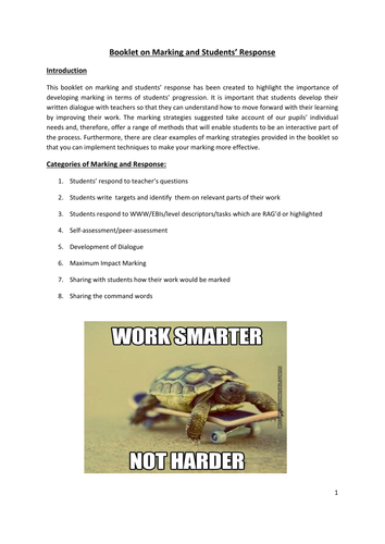 Marking booklet ( with photos of examples!)