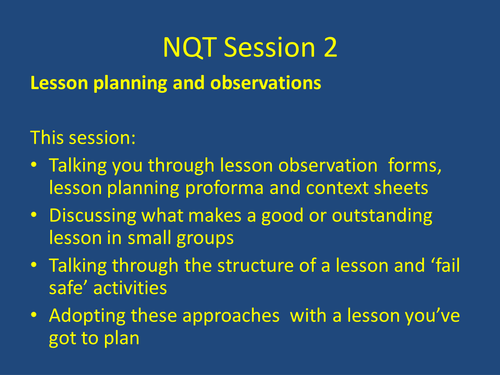 NQT CPD sessions- lesson planning and observations