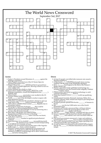 The World News Crossword (September 3rd, 2017)