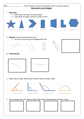 Angles & Symmetry Worksheet