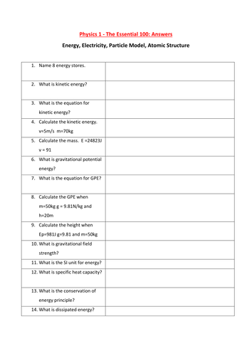 GCSE Physics 1 Essential 100 Revision Questions and Answers (New Spec 2018)