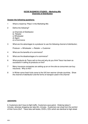 Business Studies – Cambridge IGCSE – Marketing – Unit 15 – The Marketing Mix – Place