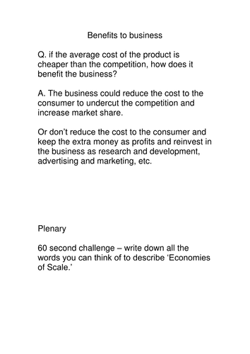 Business Studies – Cambridge IGCSE – Operations Management – Unit 18 – Economies of Scale