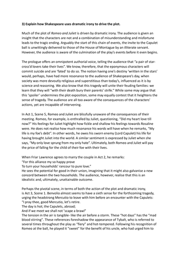 Explain how Shakespeare uses dramatic irony to drive the plot of 'Romeo and Juliet'