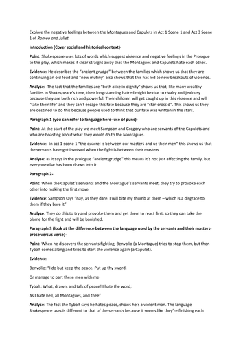 Explore the negative feelings between the Montagues and Capulets in Act 1 Scene 1 and Act 3 Scene 1