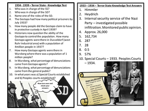 AQA Democracy and Nazism - State and Society 1933-1939 Quizzes