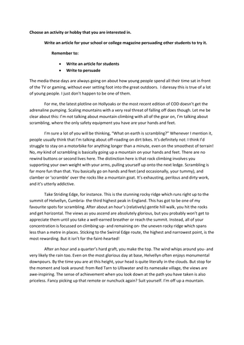 Writing to persuade and writing to describe