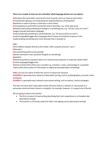 Writing to describe and writing to persuade