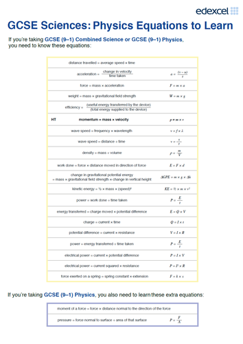 GSCE 9-1 Physics Equations