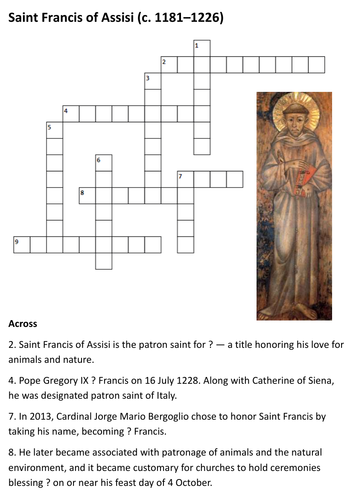 Saint Francis of Assisi Crossword