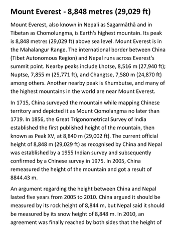 Mount Everest Handout