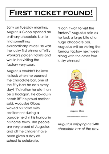 Newspaper example - Charlie and the Chocolate Factory