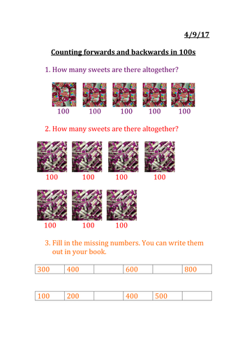 Year 3 Adding forwards and backwards in 100s MASTERY