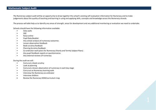 Mathematics Subject Audit Template Whole School