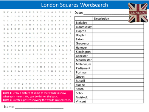 London Squares Wordsearch City Geography Starter Activity Homework Cover Lesson