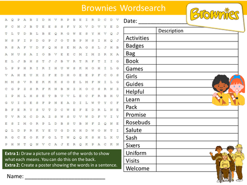 Brownies Wordsearch Girls Club Settler Starter Activity Homework Cover Lesson