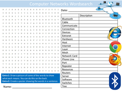 Computer Networks Wordsearch ICT Computing Starter Settler Activity Homework Cover Lesson