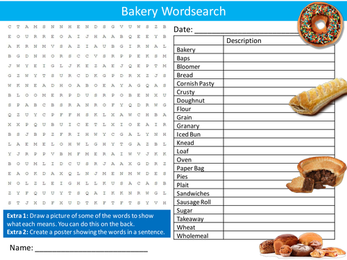Bakery Wordsearch Food Technology Careers Starter Settler Activity Homework Cover Lesson