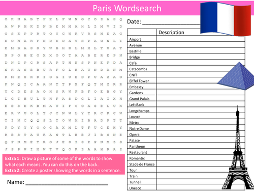 Paris City Wordsearch France Literacy Starter Settler Activity Homework Cover Lesson